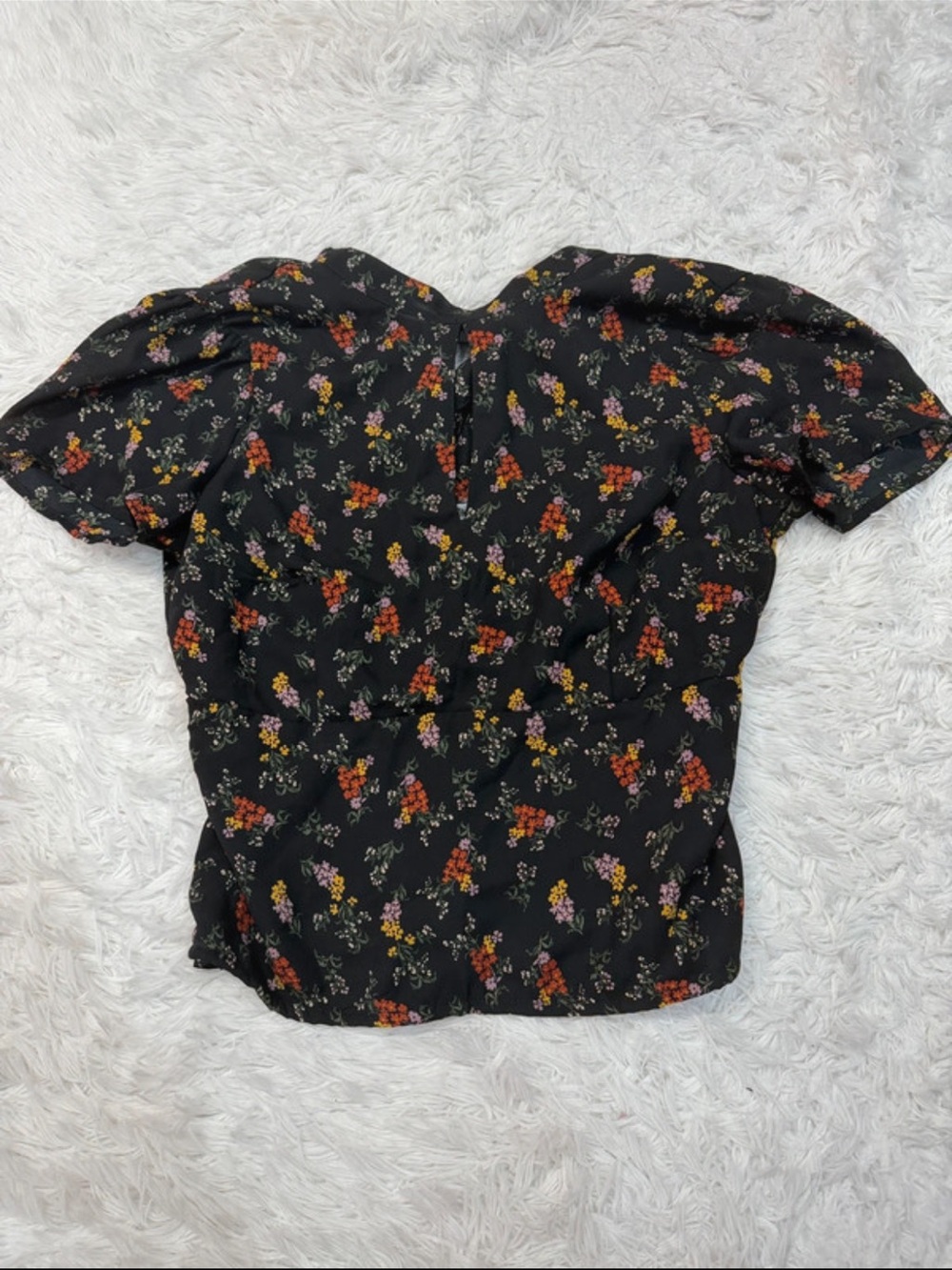 Abercrombie Floral Sweetheart Neck Puff-Sleeve Top - Black